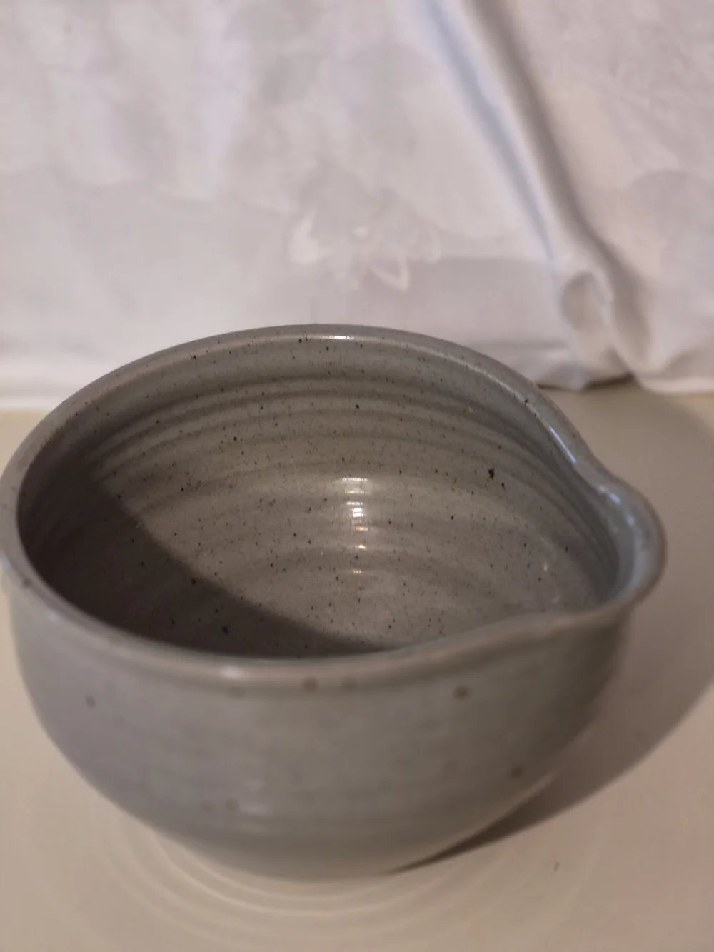 Great Bay Pottery Handcrafted Gray Stoneware Mixing Bowl Blue Lighthouse Design